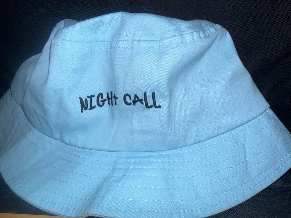 Night Call Embroidered Smiley Face Bucket Hat Light Blue - Picture 2 of 2